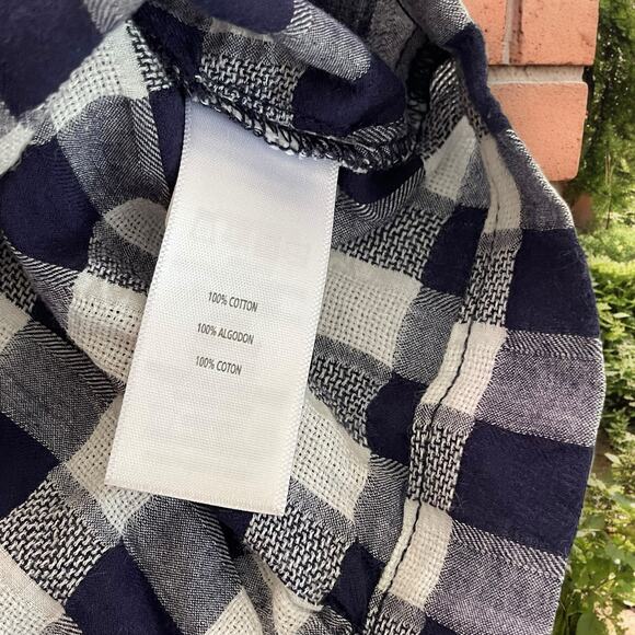 Maddie Navy Blue and White Gingam Front Tie Pull-over Blouse Size Large Summer  - Picture 10 of 11